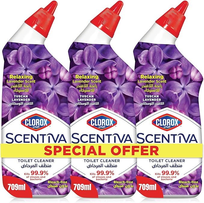 Clorox Scentiva Toilet Cleaner 709Ml X 3, Tuscan Lavender, Bleach Free Bowl Cleaner, 2+1