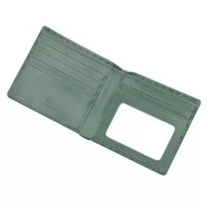 FIS Italian PU Bifold Design Wallets Polyurethane For Men, ID Card Window, 6 Card Slots, 2 Sideways Pockets, Divided Bill Compartments, Green Colour, Closed Size 100 x 105 mm - FSPQGRD3