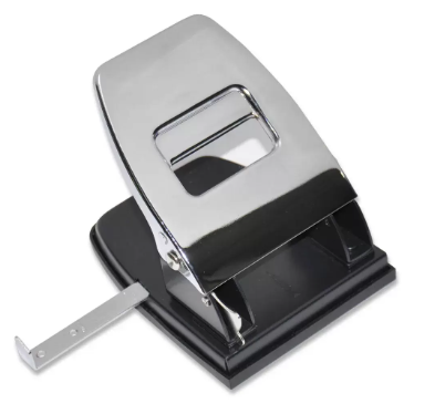 FIS 2 Hole Punch Heavy duty 28 Sheets Capacity, Chrome Plated, Black/Grey Color - FSPU508