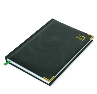 Fis 2024 A5 Diary,Gold Corenrs, (Arabic/English) Vinyl 1Side Padded Green -FSDI22AE24GR