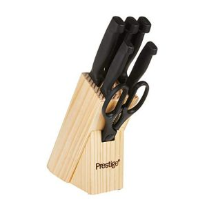 Prestige Kitchen Knife Block - Stainless Steel - Black