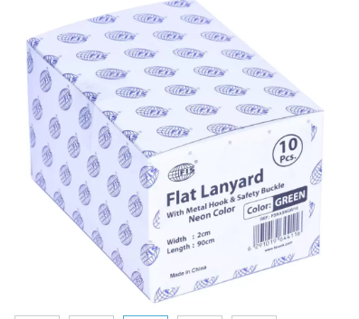 10-Piece FIS Neon Flat Lanyard Green with Metal Hook & Safety Buckle, 2X90cm - FSNASNGR/10