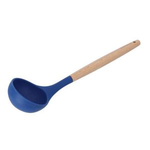 Royalford Soup Ladle Wooden Handle - Silicon, Melamine - Blue - 62 CM