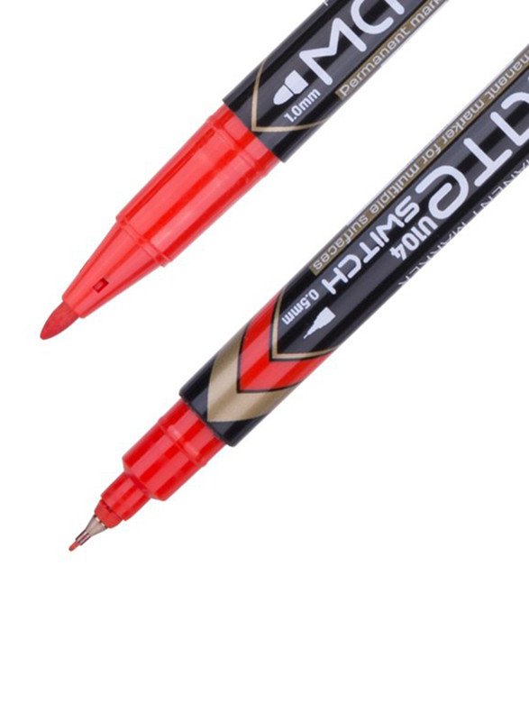 Deli Mate Switch Twin Marker Pen Set, U104, Red