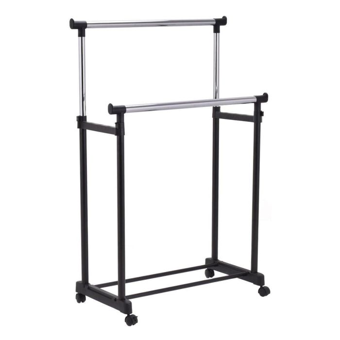 Royalford Stainless Steel Garment Cloth Dryer Rack - 2 Adjustable Garment Rack Poles, Hanging Rail Clothes Stand With Casters | Portable Lightweight | Ideal For Home Office, Hallway, Bedroom