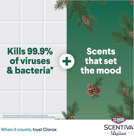 Clorox Scentiva Disinfectant Floor Cleaner 1.5L, Mediterranean Pine Forest, Kills 99.9% of Viruses and Bacteria, Bleach Free