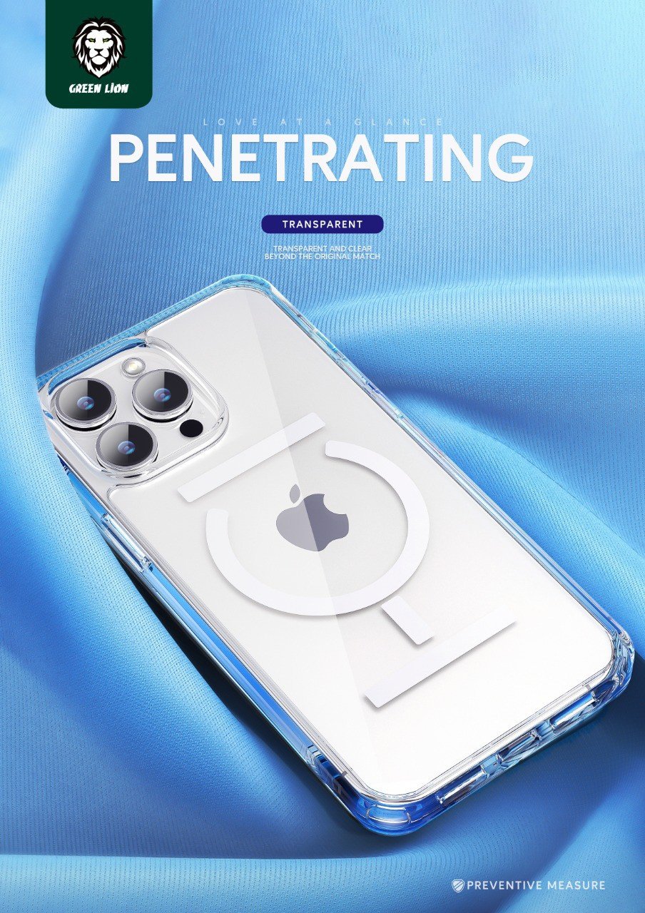 Green Lion Series 8 Transparent Case with Strong Magnetic Adsorption Strip for iPhone 14 Pro Max (6.7") - Clear