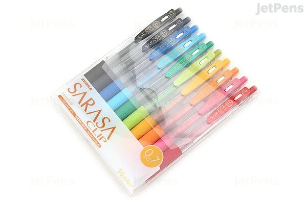 Zebra Sarasa Clip Gel Ink Pen, 0.7mm, (Set of 10 Colors)