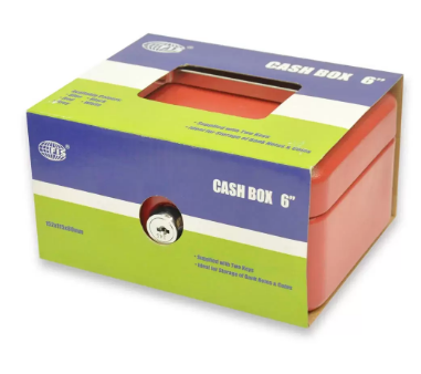 FIS Cash Box Steel Red Color With 6 Inch key lock, 152 x 115 x 80 mm - FSCPTS0034RE