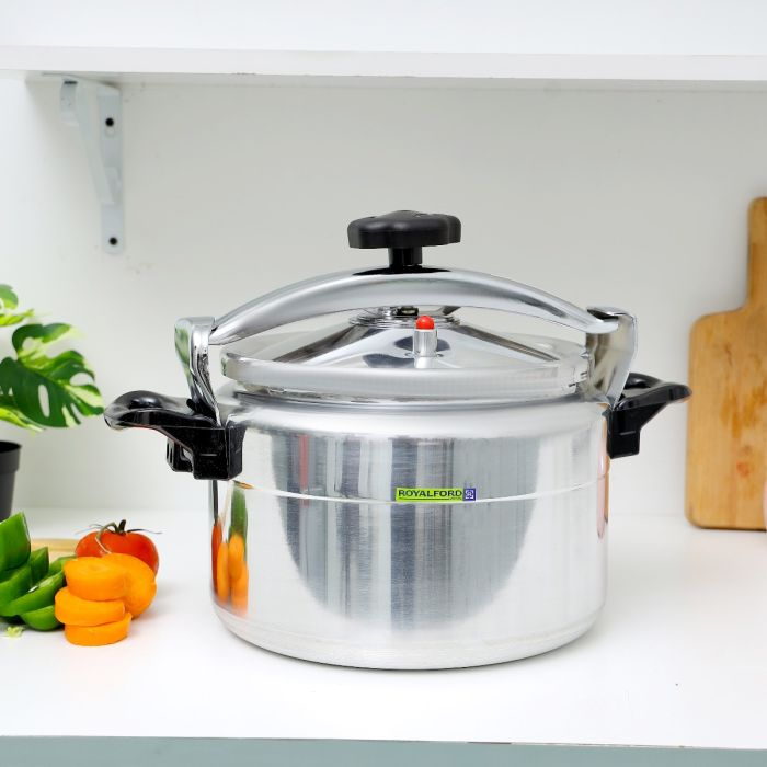 Royalford 9.0 L Aluminum Pressure Cooker- RF11175| Equipped With Multi-Safety Device And Unique Pressure Indicator| Durable Aluminum Alloy Construction With Firm Handles| Compatible With Gas, Ceramic