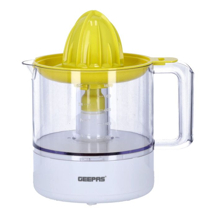 Geepas 1 L Citrus Juicer- GCJ9900N| Set Includes 2 Cones, Jar And A Transparent Lid| Automatic Juicer For Making Orange Juice, Lemon, And So On| Plastic Body With Non-Slip Feet| 25 W| 2 Years Warranty