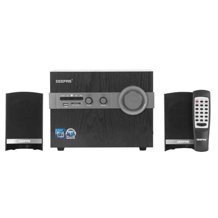 Geepas 2.1 Multimedia Speaker, 20000 Watts Peak Power, Woofer| USB, Bluetooth & Multiple-Devise, Multiple Devise Inputs (Pc, Ps4, Xbox, Tv, Smartphone, Tablet, Music Player)