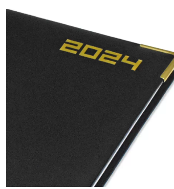 FIS 2024 A4 Diary English Vinyl 1-Side Padded Gold Corner Black - FSDI48EG24BK