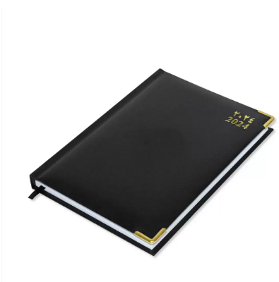 Fis 2024 A5 Diary,Gold Corenrs, (Arabic/English) Vinyl 1Side Padded Black -FSDI22AE24BK
