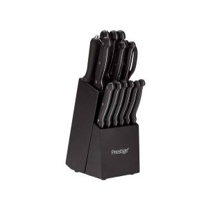 Prestige Knife Block Set Of 15 Pieces With Cutting Board - Stainless Steel - Black