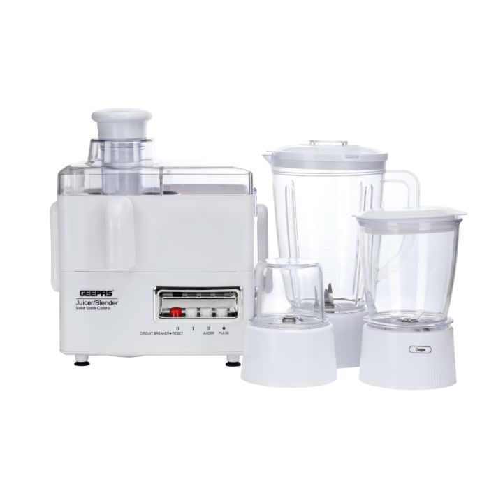 Geepas 4-In-1 Food Processor - Blender Juicer, 2-Speed With Pulse Function & Safety Interlock | 600W | Juicer, Blender, Mixture & Coffee Mill Included