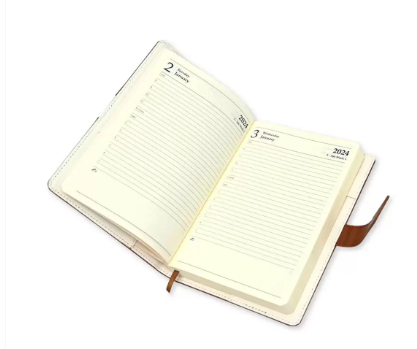 Fis 2024 A5 Diary English Vinyl Hard Sewn Cover Dark Brown -FSDI80E24DBR