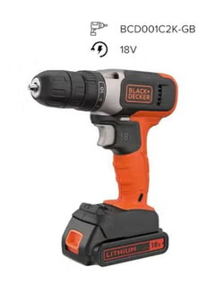 Cordless Drill Driver With 2 Batteries (1.5Ah Li-Ion) And Charger In Kitbox 18V BCD001C2K-GB Orange/Black