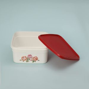 Royalford Square Storage Bowl - Plastic - White & Red - 3 LITER