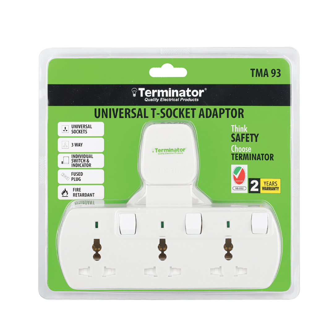 3 Way Universal T Socket With Individual Switch & Indicator