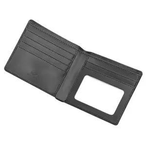 FIS Italian PU Bifold Design Wallets Polyurethane For Men, ID Card Window, 6 Card Slots, 2 Sideways Pockets, Divided Bill Compartments, Black Colour, Closed Size 100 x 105 mm - FSPQBKD5
