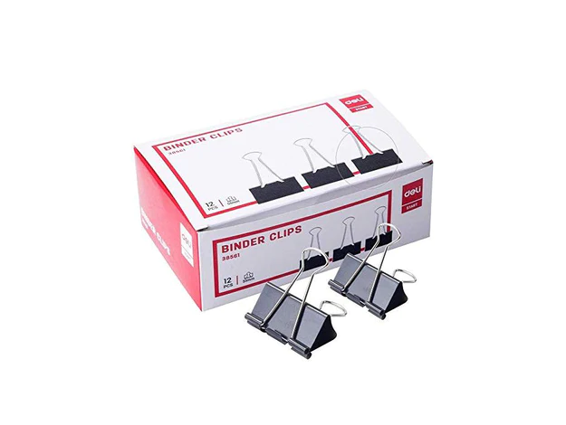 Deli Black Binder Clips 51mm 12clips/pack