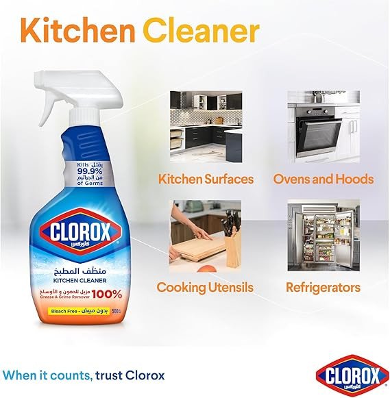 Clorox Kitchen Spray Cleaner, 500ml, Bleach Free, Kills 99.9% of Germs, 100% Grease and Grime Remover