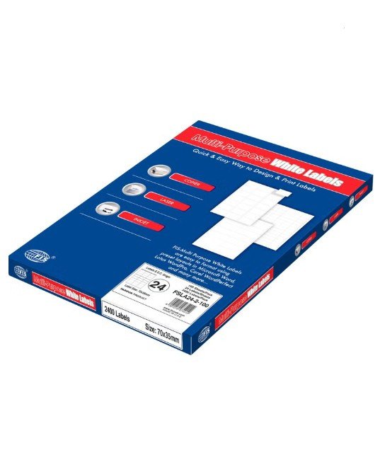 FIS Multipurpose Laser Labels, Colour White, Size 70X35MM, (24 Sticker x 100 Sheet) A4 Size, E.U. Origin Material - FSLA24-2-100