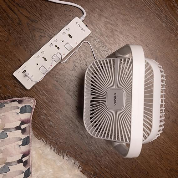 DOMEA Rechargeable Box Fan | Mini Table Fan With 3 Speed Mode And 2 Power LED | 3000mAh Battery With 9 Hours Working | USB C-Type Charger, 8 Inch Desktop Fan For Office/Home, Portable Design
