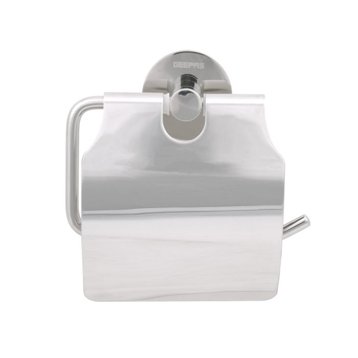Geepas GSW61042 Toilet Paper Holder, Contemporary And Chrome Polished Wall Mounted Toilet Roll Holder Made Of Stainless Steel, Easy To Install Unique Design