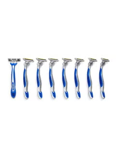 8-Piece, Blue3, Comfort Razor Set, Blue/Silver
