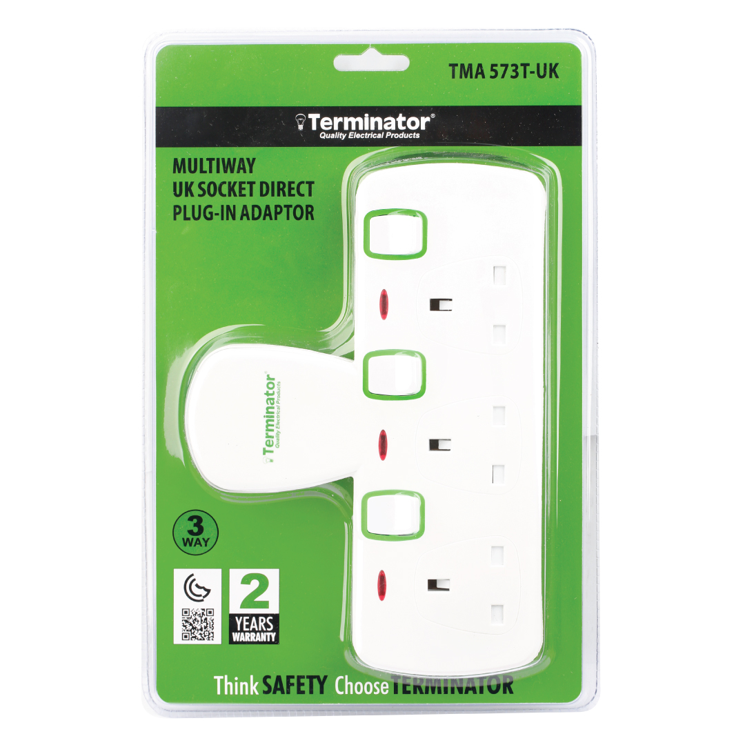 3 Way UK T-Socket Multi Adaptor With Individual Switches Indicators