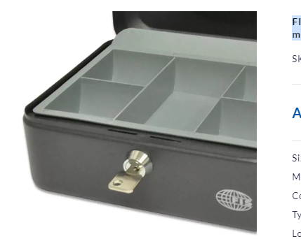 FIS Cash Box Steel Black Color With key lock, 200 x 160 x 90 mm, 8 Inch Lock Size - FSCPTS0032BK