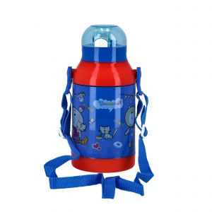 Royalford 500 Ml Water Bottle Kids Water Bottle With Bendy Straw - Plastic - Blue