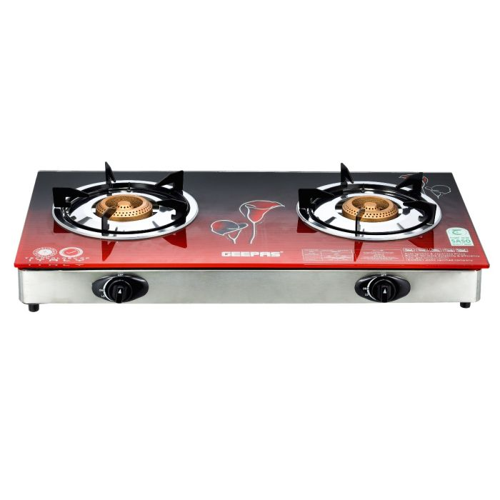 Gas Cooker, Auto Piezo Ignition Stove, GGC31013 | Double Burner | Saves 60% Gas | Cast Iron Burners | Tempered Glass Top | Stainless Steel Frame And Tray