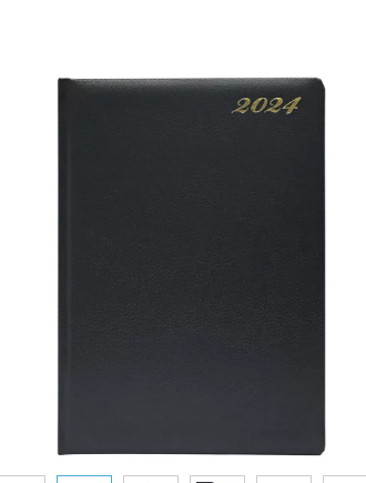 FIS 2024 Golden Diary A4 English Bonded Leather 1-Side Padded Black - FSDI48EGB24BK
