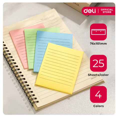 Deli Lined Sticky Notes 3x4 Inches 4 Colors A046