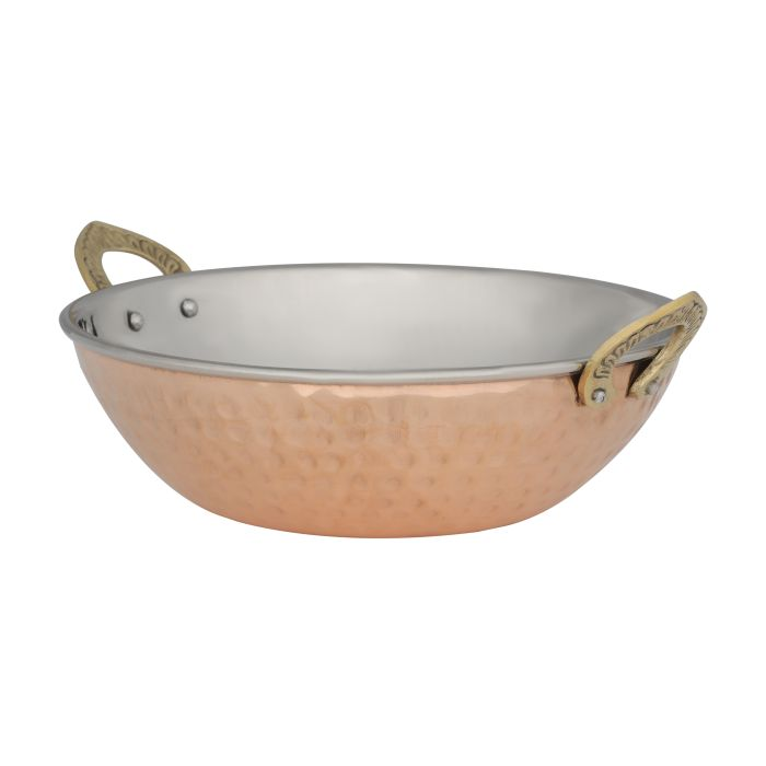 Cooper Steel Serving Kadai, RF10396 | Copper Stainless Steel Hammered Kadai | Indian Serving Bowl | Indian Dishes Serve Ware For Vegetable And Curries