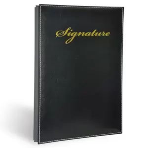 FIS Signature Book Buffalo Black Color, Bonded Leather Material Cover, 18 Sheets with Gift Box, 240 x 340 mm - FSCL3501