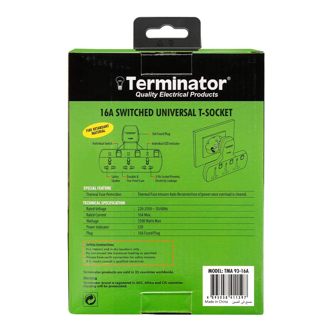 3 Way Universal T-Socket Multiway Adaptor with Schuko Plug,  Individual Switches & Indicators