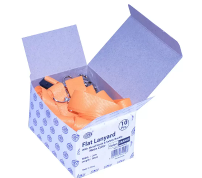 10-Piece FIS Neon Flat Lanyard Orange with Metal Hook & Safety Buckle, 2X90cm - FSNASNOR-10