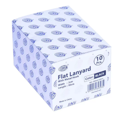 10-Piece FIS Flat Lanyard Black with Metal Hook 2X90cm - FSNA02-2CM/10