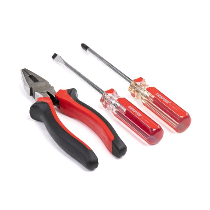 Three Pieces Mini Tool Set, Contains Two Precision Screwdrivers, Cross And Slotted, One Piece Combination Pliers, Rubber Insulated Handles