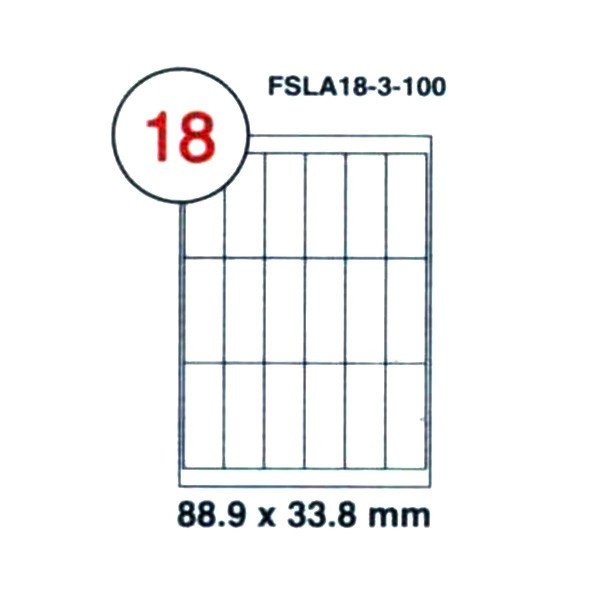 FIS Multipurpose Laser Labels, Colour White, Size 88.9X33.8MM, (18 Sticker x 100 Sheet) A4 Size, E.U. Origin Material - FSLA18-3-100