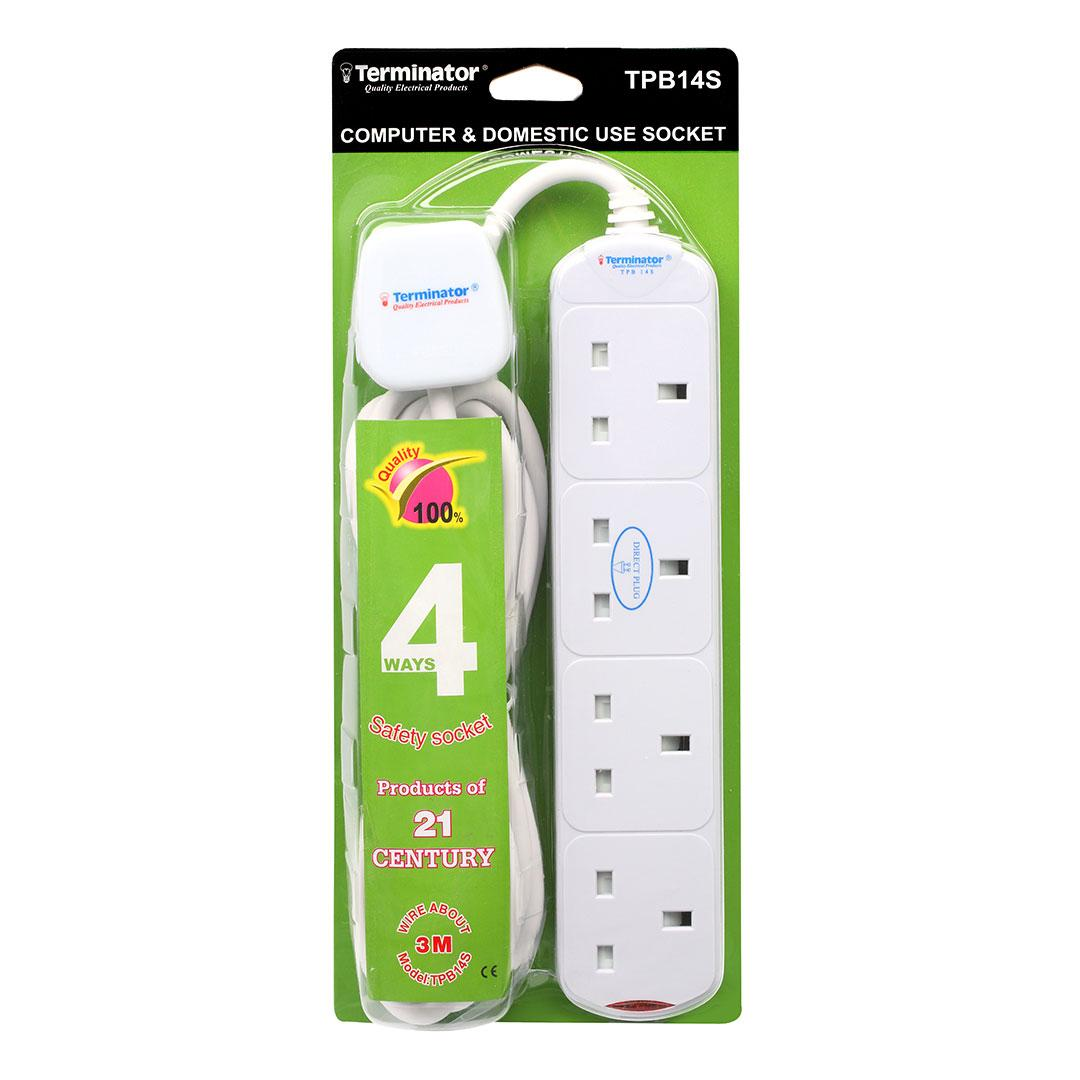 4 Way UK Power Extension Socket 3M Cable