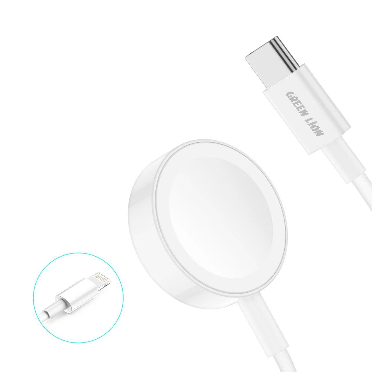 Green 2 in 1 Magnetic Wireless Charging Cable 1.1M 10W for iWatch - White