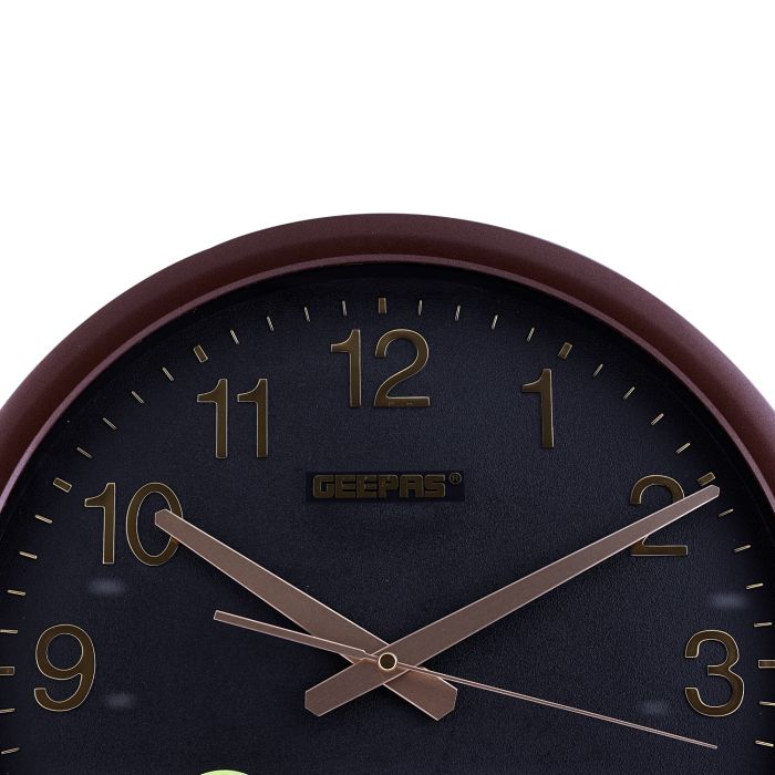 Geepas Wall Clock - Taiwan Movement, Round Decorative Coffee Colour Frame Clock For Living Room, Bedroom, Kitchen (Battery Not Included) Color Frame | 2 Years Warranty