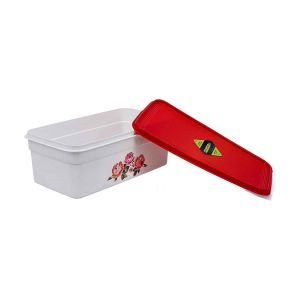 Royalford Rectangular Storage Bowl - Plastic - White & Red - 25 LITER