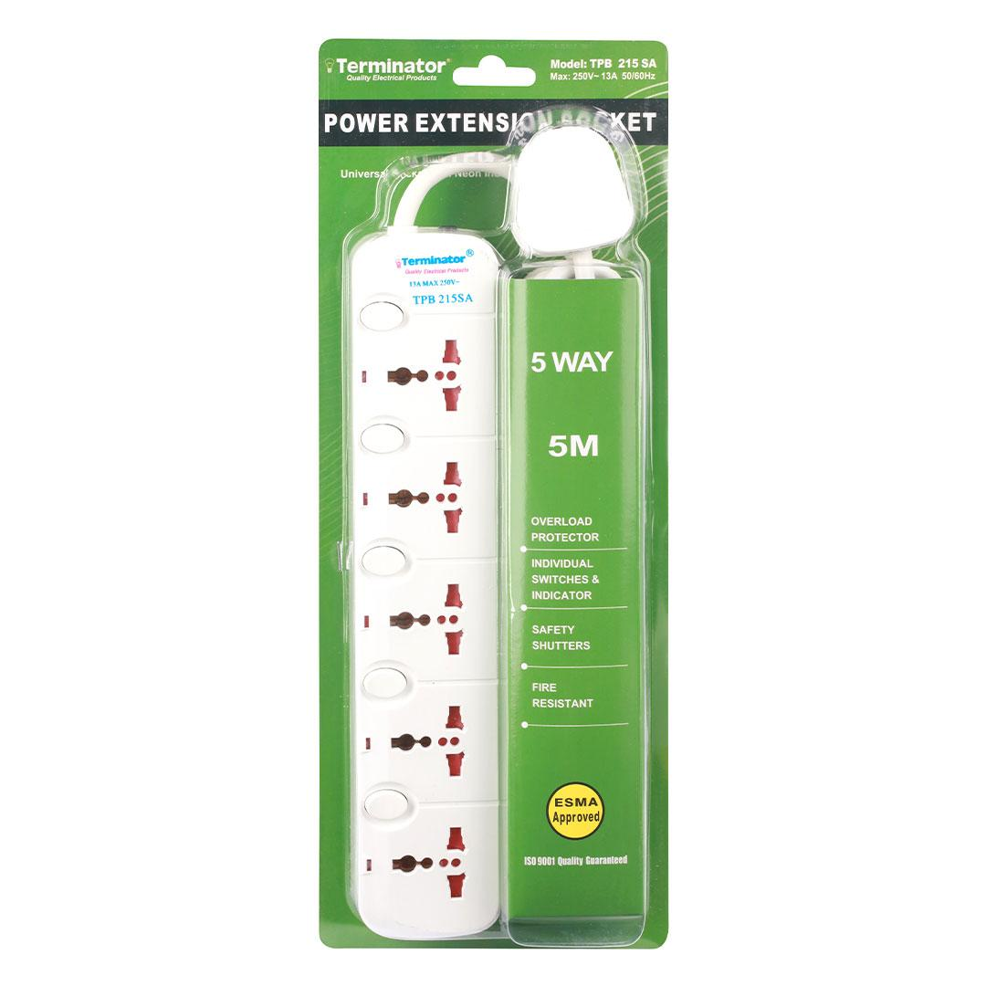 5 Way Universal Power Extension Socket 5M Cable